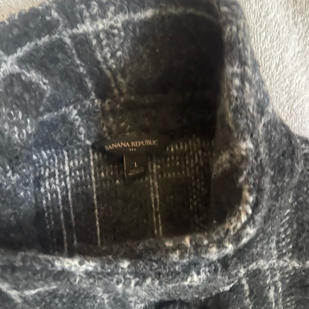 CLASSIC Banana Republic mens L Large wool blend shacket gray blue plaid jacket